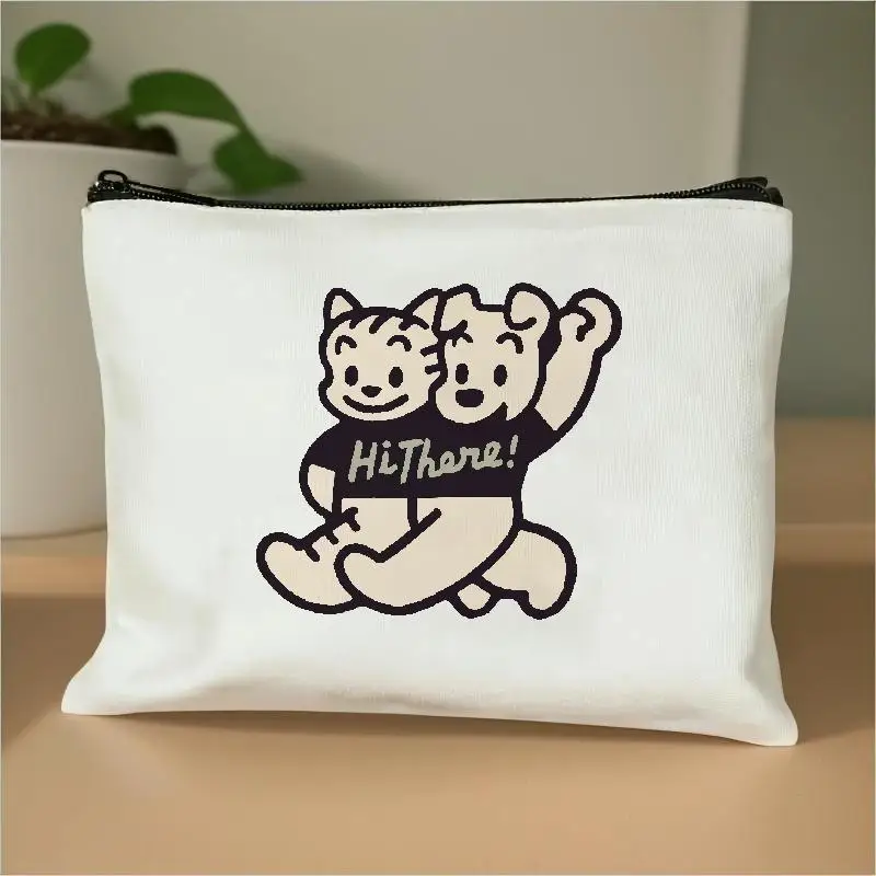 Women Large Capacity Cute Bear Zippered Makeup Bag Gym Travel Toiletry Case Durable Cosmetic Bear Design Machine Washable Pouch