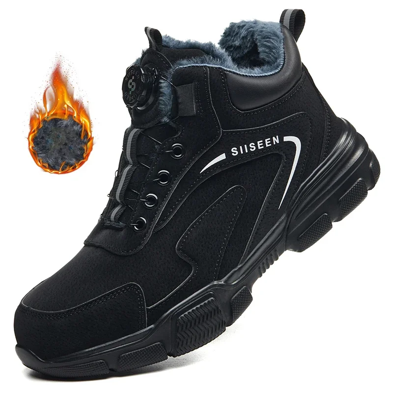 Security Protection Work Steel Toe Shoes Men Winter Anti smash Anti puncture Safety Rotating button Work Safety Boots  Shoes