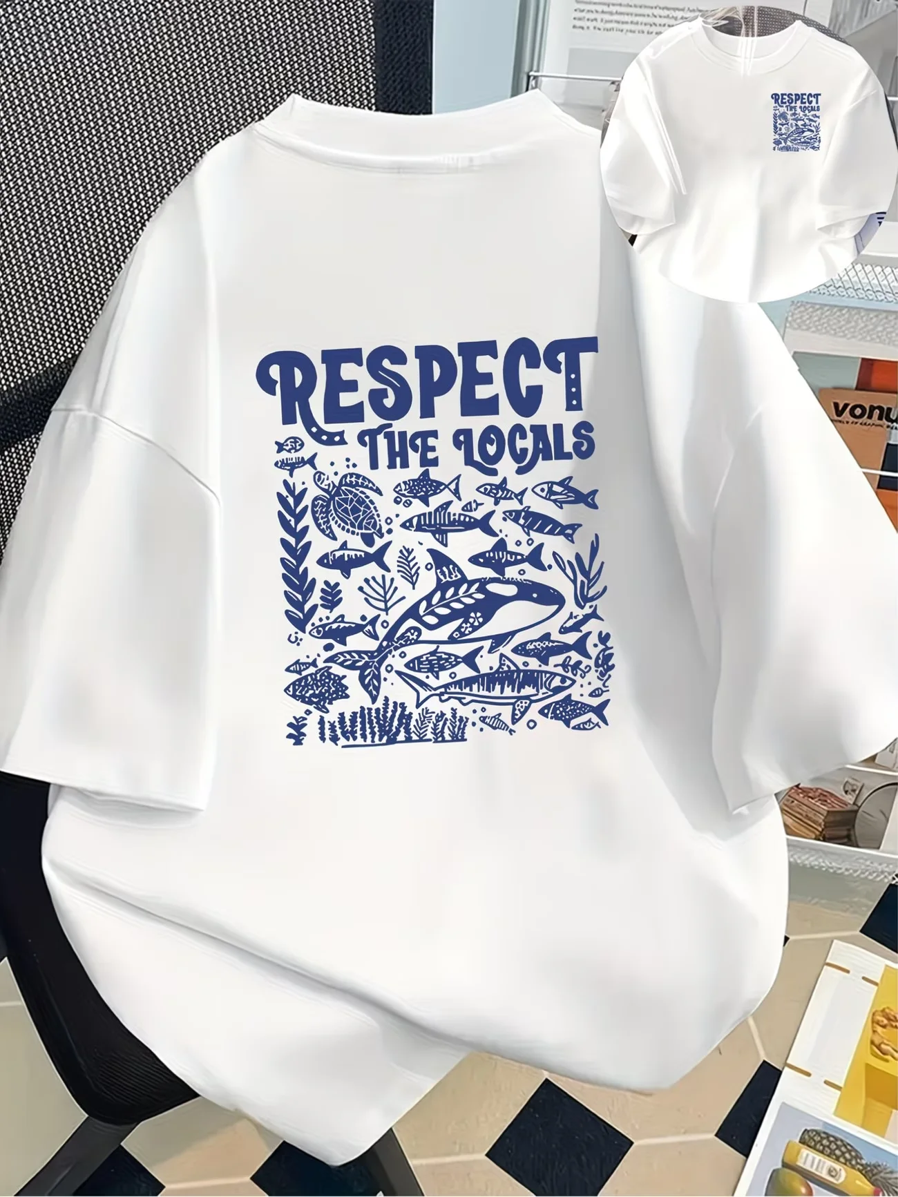 Vintage Respect The Locals T Shirt Coastal Ocean Graphic Tee Retro Aesthetic Harajuku Streetwear Top Casual Unisex Summer Tshirt