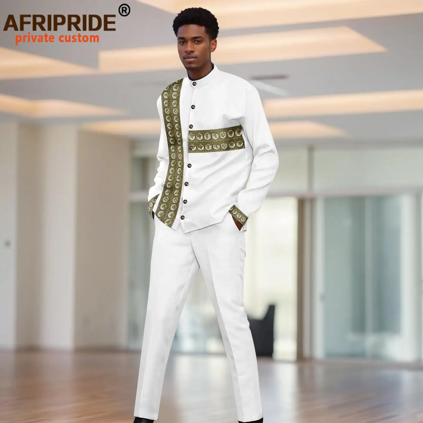Men`s Business Suits Slim Fit Single Breasted Embroidery Lined Blazer and Pants Set Dashiki Outfits African Clothes 2516046