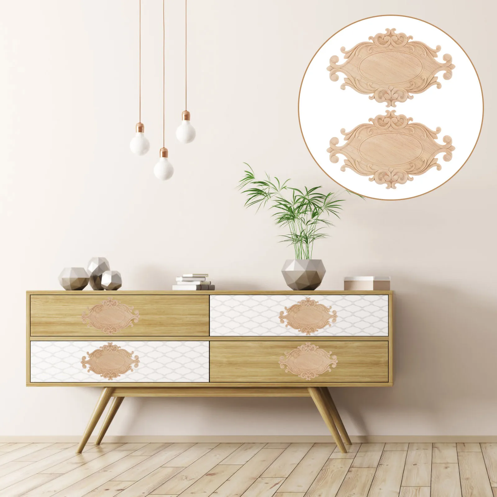 

2Pcs Wood Carved Onlay Decorative Applique Home Furniture Door Cabinet Wooden Carving Decal Bed Dresser Wall Decor