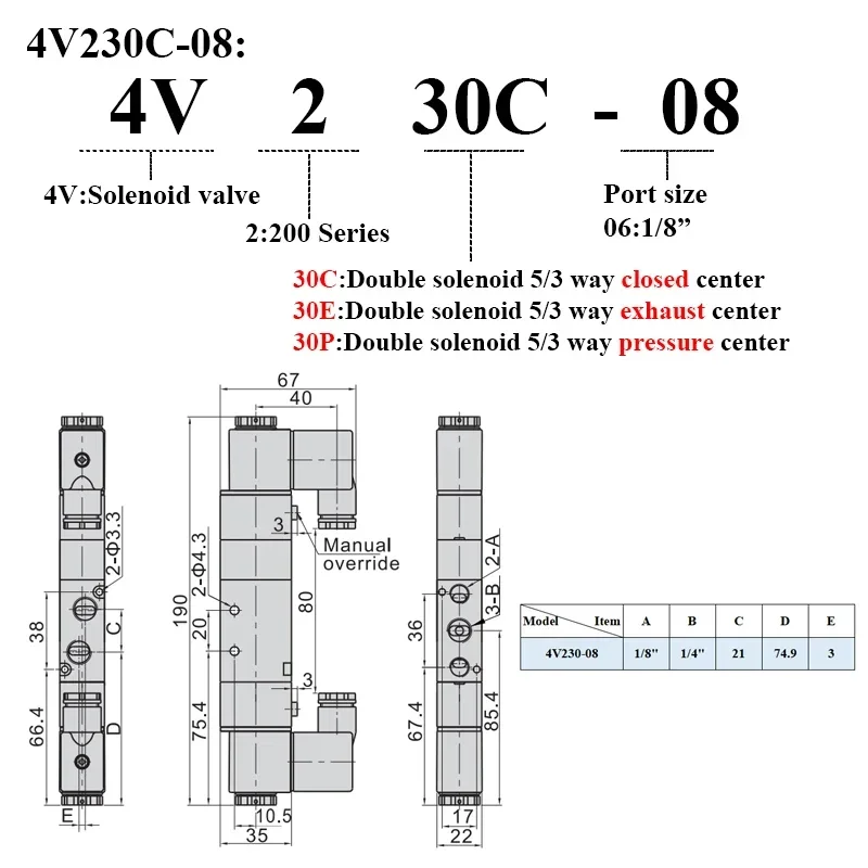 4V230-08 5 Way 3 Position 1/4