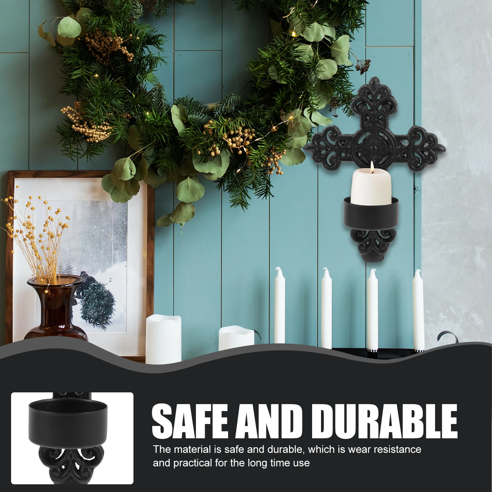 

2 Pcs Candlestick Black Living Room Decor Wall Hanging Holder Hanging Holder Metal Ornament Retro Stand
