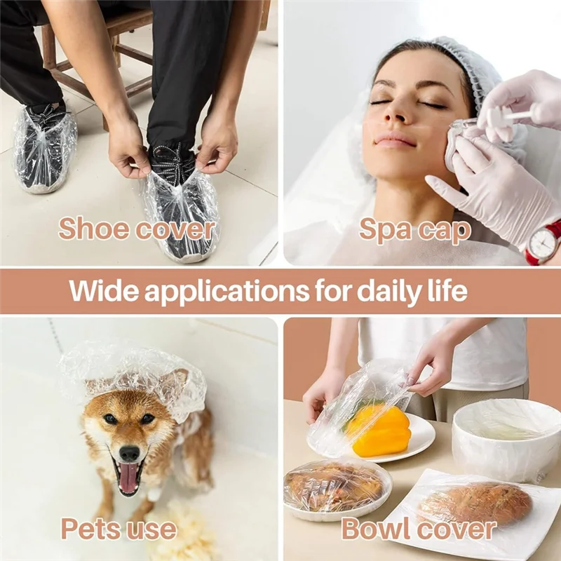 

A59Z-400Pcs Шапочка для душа Эластичный пластиковый чехол для головы Одноразовые бахилы Пластиковые детали для ванной комнаты