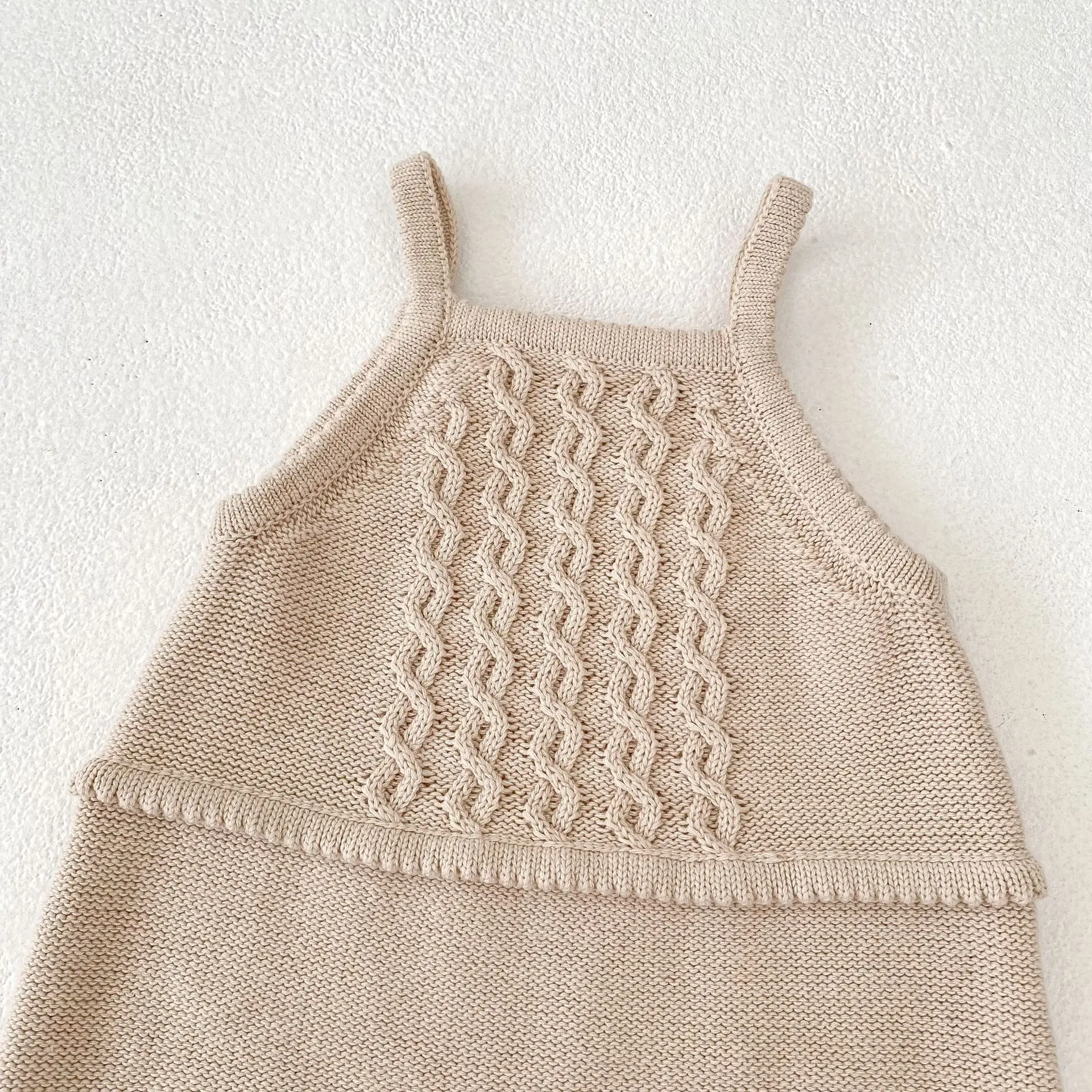 Straps Cable Baby Romper Knitted Infant Jumpsuit Cream Cotton Toddler Playsuit