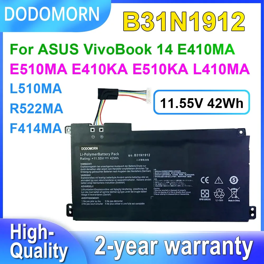 DODOMORN C31N1912 B31N1912 Laptop Battery For Asus VivoBook 14 E410MA-EK018TS EK026TS BV162T F414MA E510MA Series 11.55V 42Wh