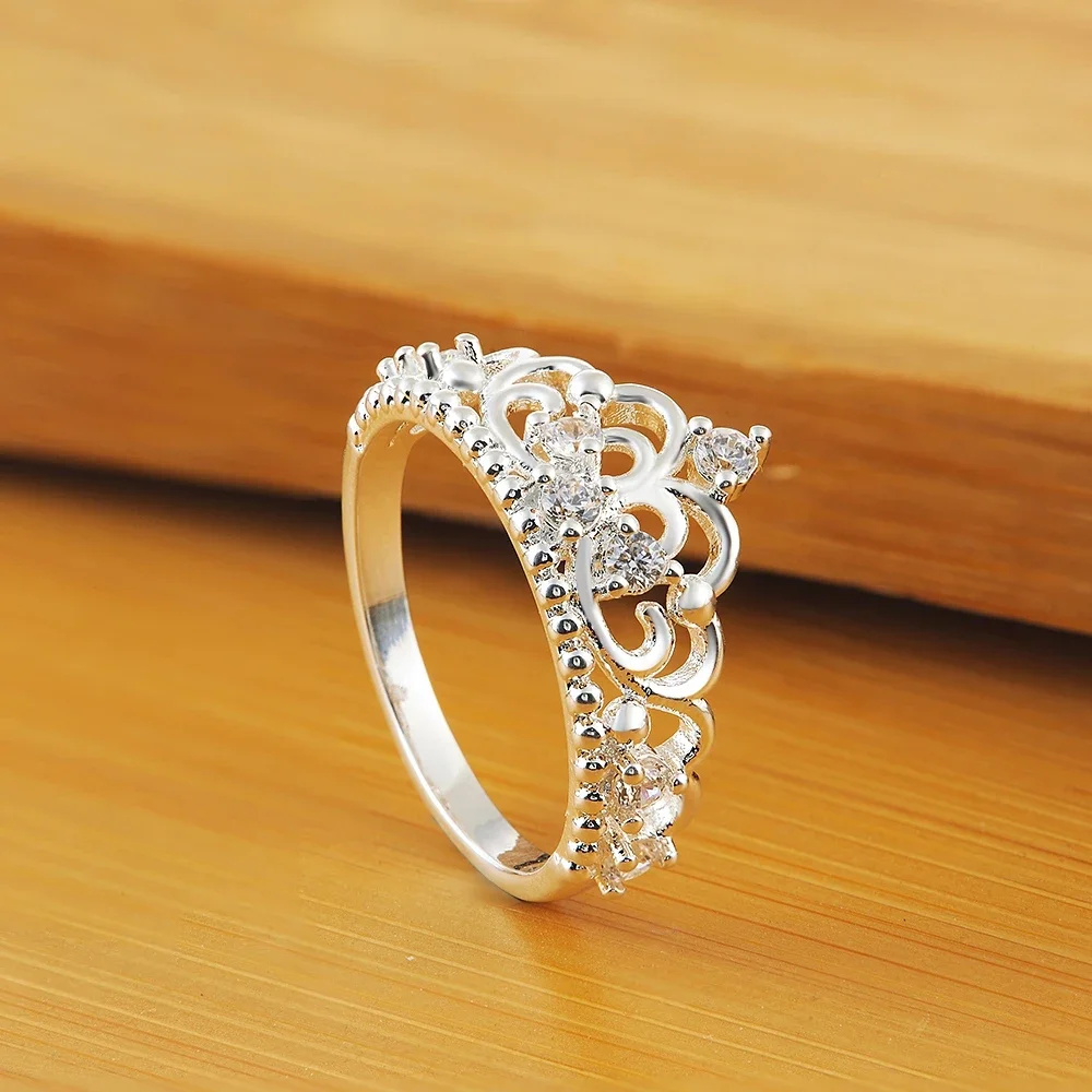 Hot 925 Sterling Silver crystal Crown Rings For women size 7 8 Fashion party Christmas Gifts diamond ring wedding brands Jewelry