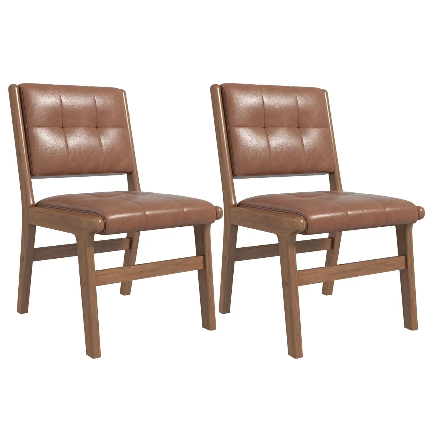 

Faux Leather Dining Chairs Set of 2, Dining Room Armless Kitchen Chairs with Comfy Back, Solid Wood Frame & Upholstered Cushion