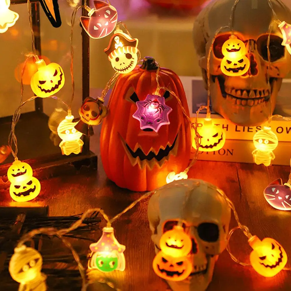 1.5 LED Halloween String Lights With Mini Ghost Pumpkin Bat Waterproof Battery Powered For Outdoor Halloween Atmosphere Decor