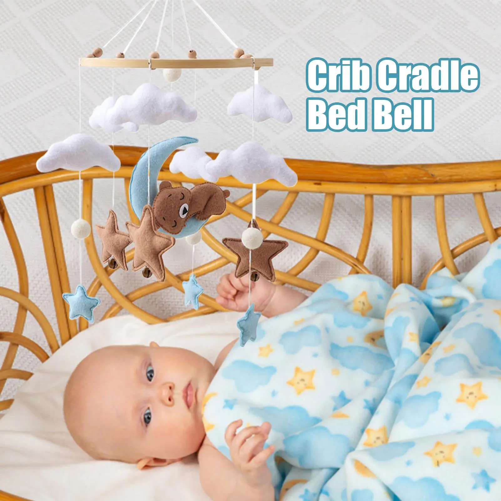 Mobile per bambini in legno 0-12 mesi sonaglio giocattoli sul letto neonati mobile per culla con carillon letto campana giocattoli appesi staffa per culla