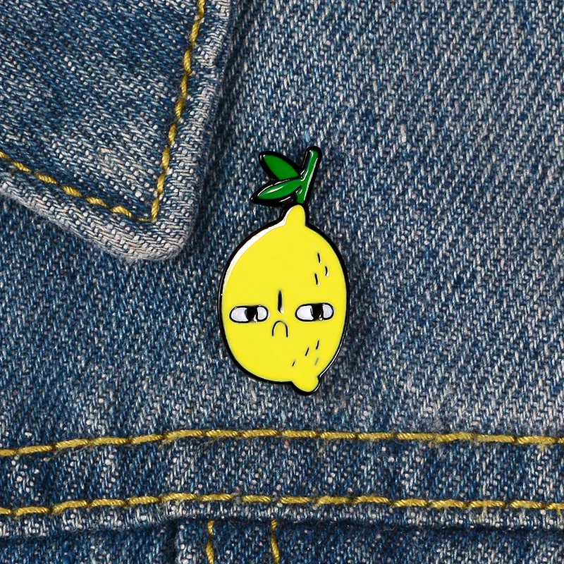 Lemon Enamel Pin Custom Envious Face Brooches for Shirt Lapel Bag Fruit Badge Cartoon Jewelry Gift for Kids Friends