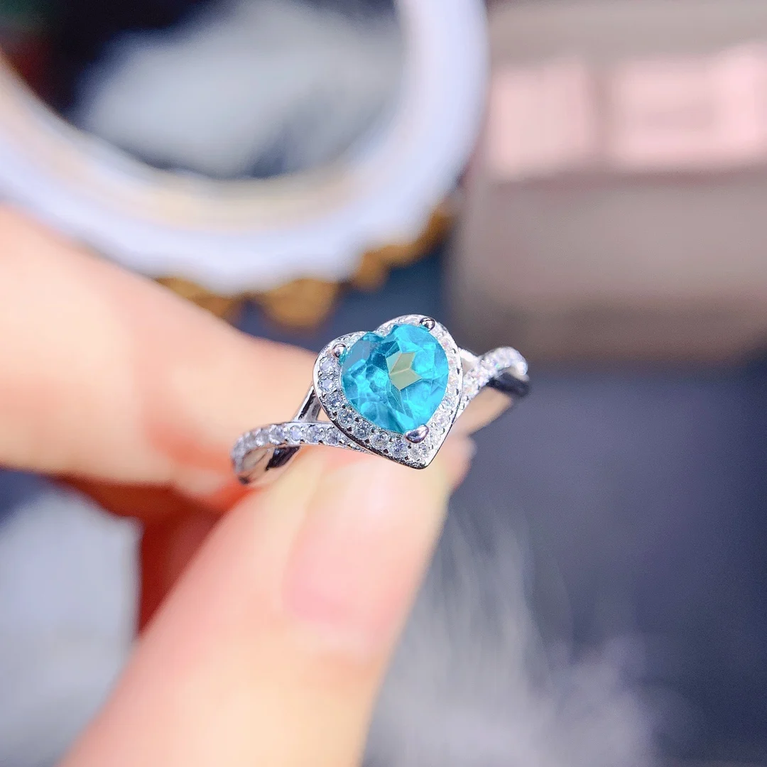 

Natural Paraiba Engagement Halo Ring 925 Silver 6mm Heart Paraiba Topaz Promise Ring For Gift