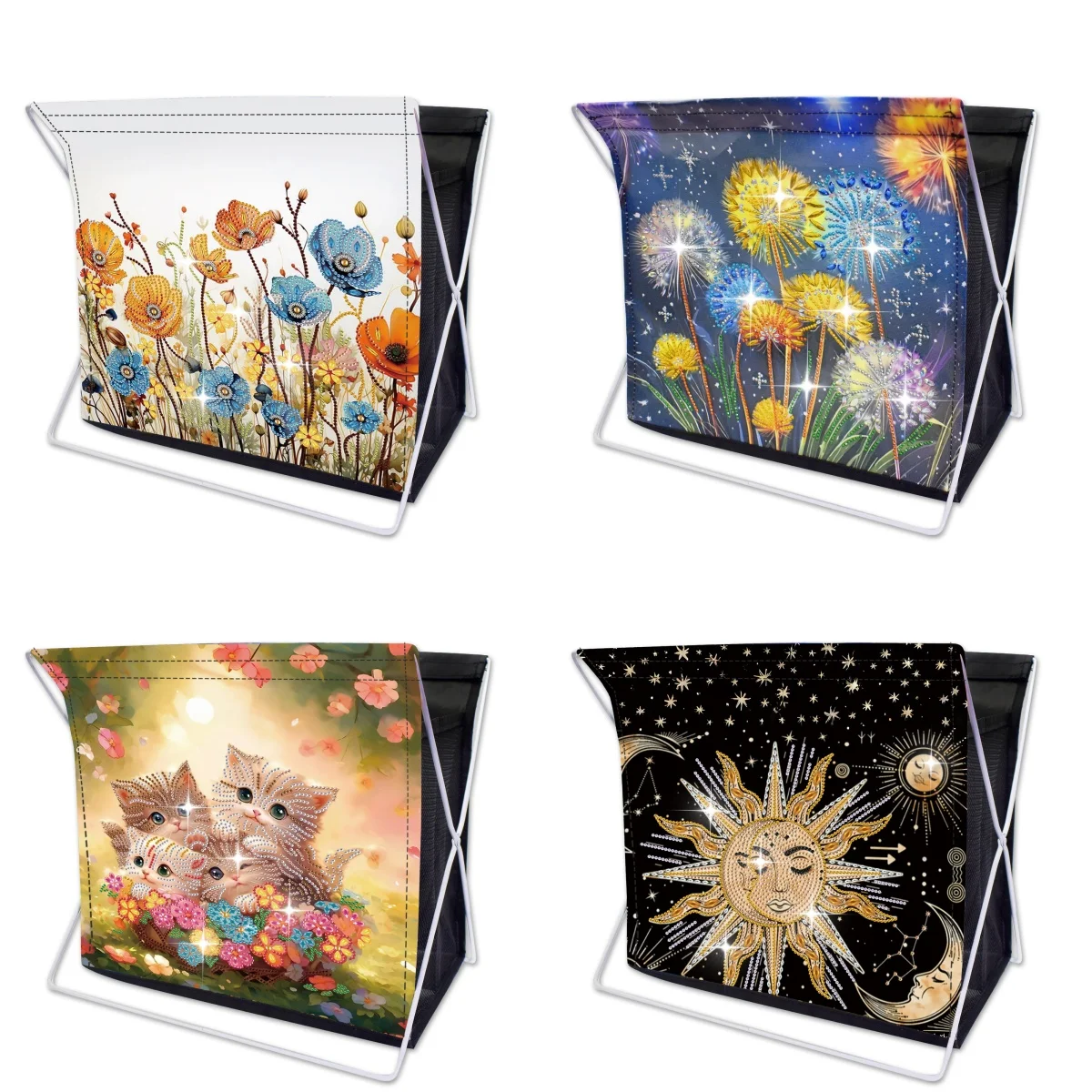 

1 набор алмазной живописи «сделай сам» для цветов/кошек/солнца и луны/с опорной рамкой, холст, складной контейнер для спальни