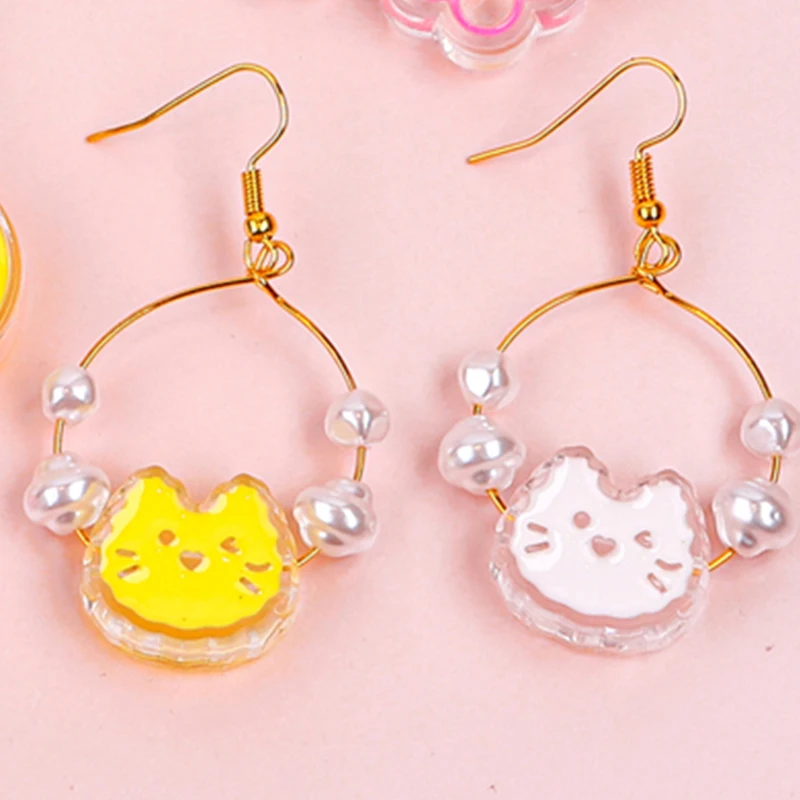5Pcs 18mm*20mm Cute Transparent Enamel Cats Beads Handcrafted for DIY Kids Girls Necklace Bracelet Pendant Jewelry Accessories
