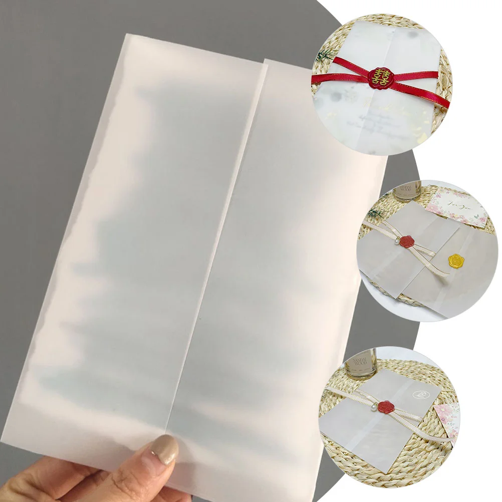 50 Pcs Wedding Invitation Paper Envelope Wrap Envelopes White Glitter Cardstock Translucent Design Party Blank Set for Greeting