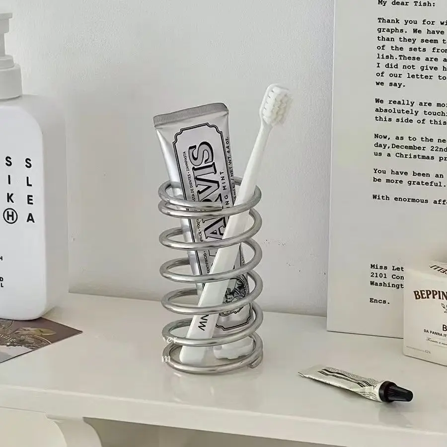 Stainless Steel Toothbrush Holder Metal Bathroom Accessories Tool for Toothpaste Makeup Brush Storage Rack Home Decoration