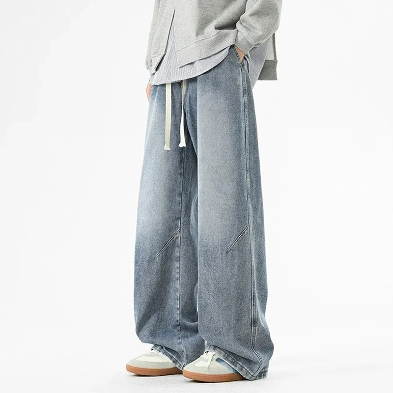 

Мужские джинсы в американском винтажном стиле: однотонные, повседневные, модные, широкие, свободные, прямые, базовые, простые брюки из денима