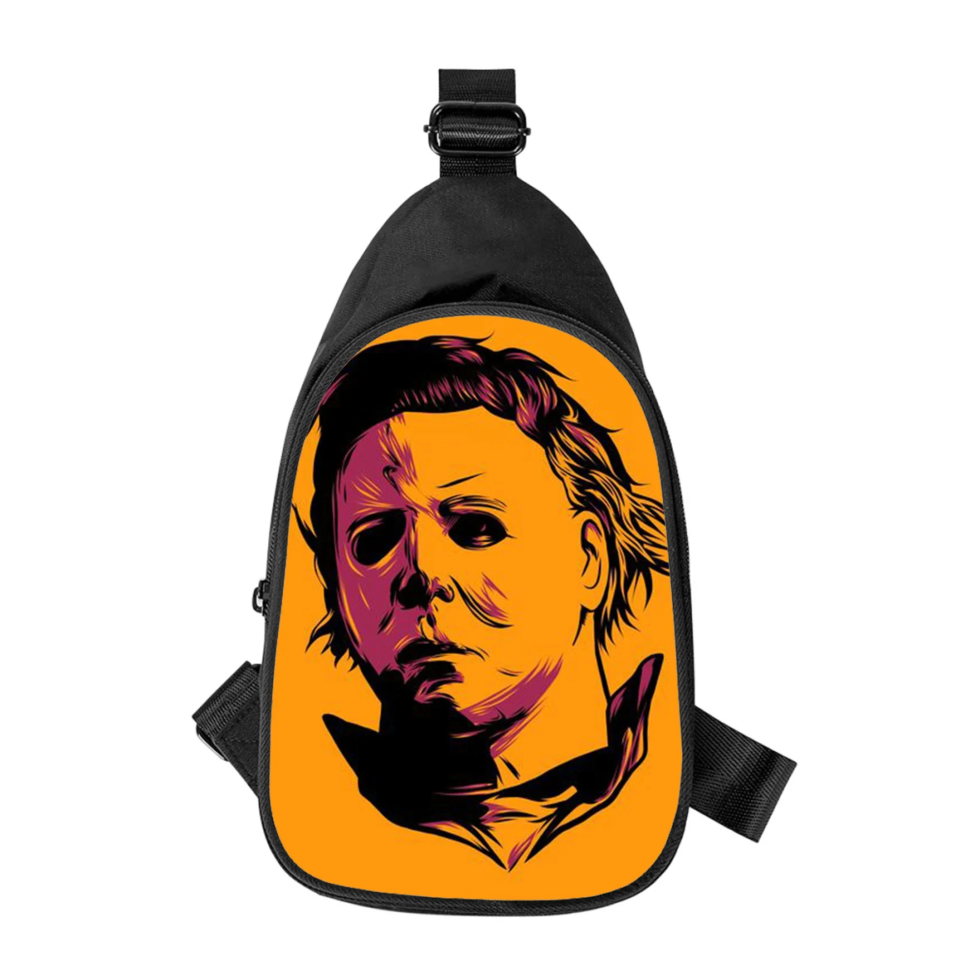 Halloween Michael Myers 3D Print Cross Chest Bag para Homens e Mulheres, Bolsa de Ombro, Escola, Pacote de Cintura, Pacote Peito Masculino, Marido, Novo, Diagonalmente