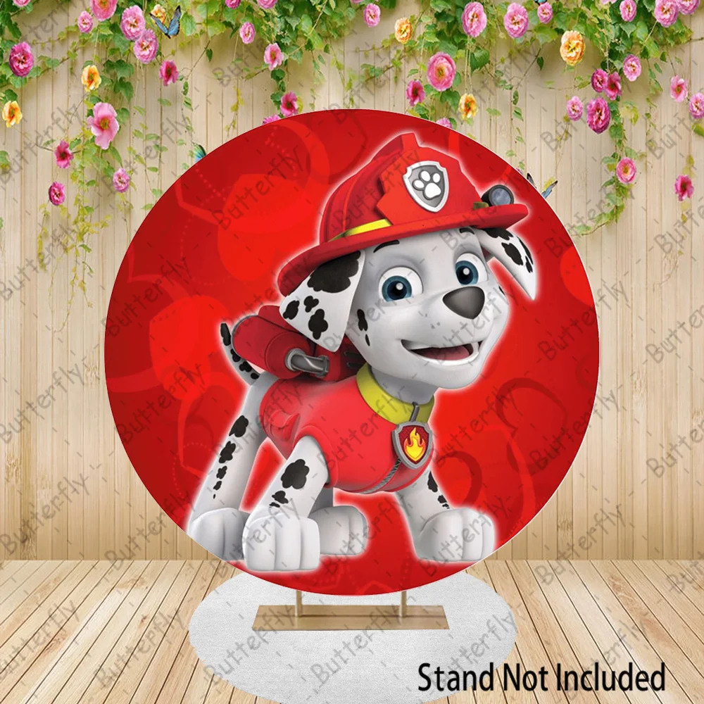 

Birthday Dogs Marshall Red Boy Lovely Backdrop Dog Rescue Paw Patrol Cartoon Round Photography Baby Shower Background Banner