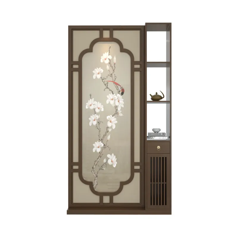 New Chinese-style solid wood entrance partition screen living room entry shelter storage foyer feng shui grille
