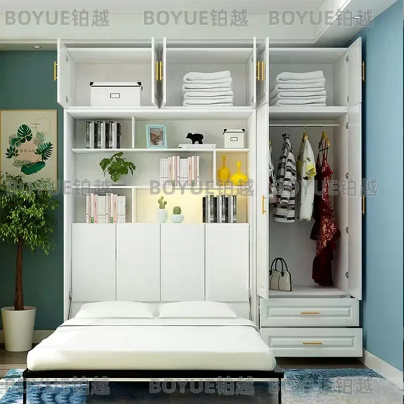 Modern Invisible Wall Bed Folding Murphy Bed for Small Apartment Balcony Multi Functional Space Saving Desk Wardrobe Combo view 3