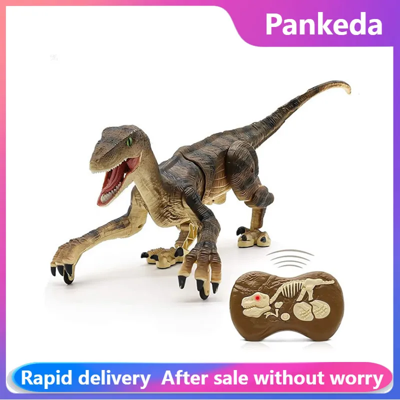 Remote Control Dinosaur Toys Kids RC Electric Walking Jurassic Dinosaur Simulation Velociraptor Toy with LED Light and Roaring