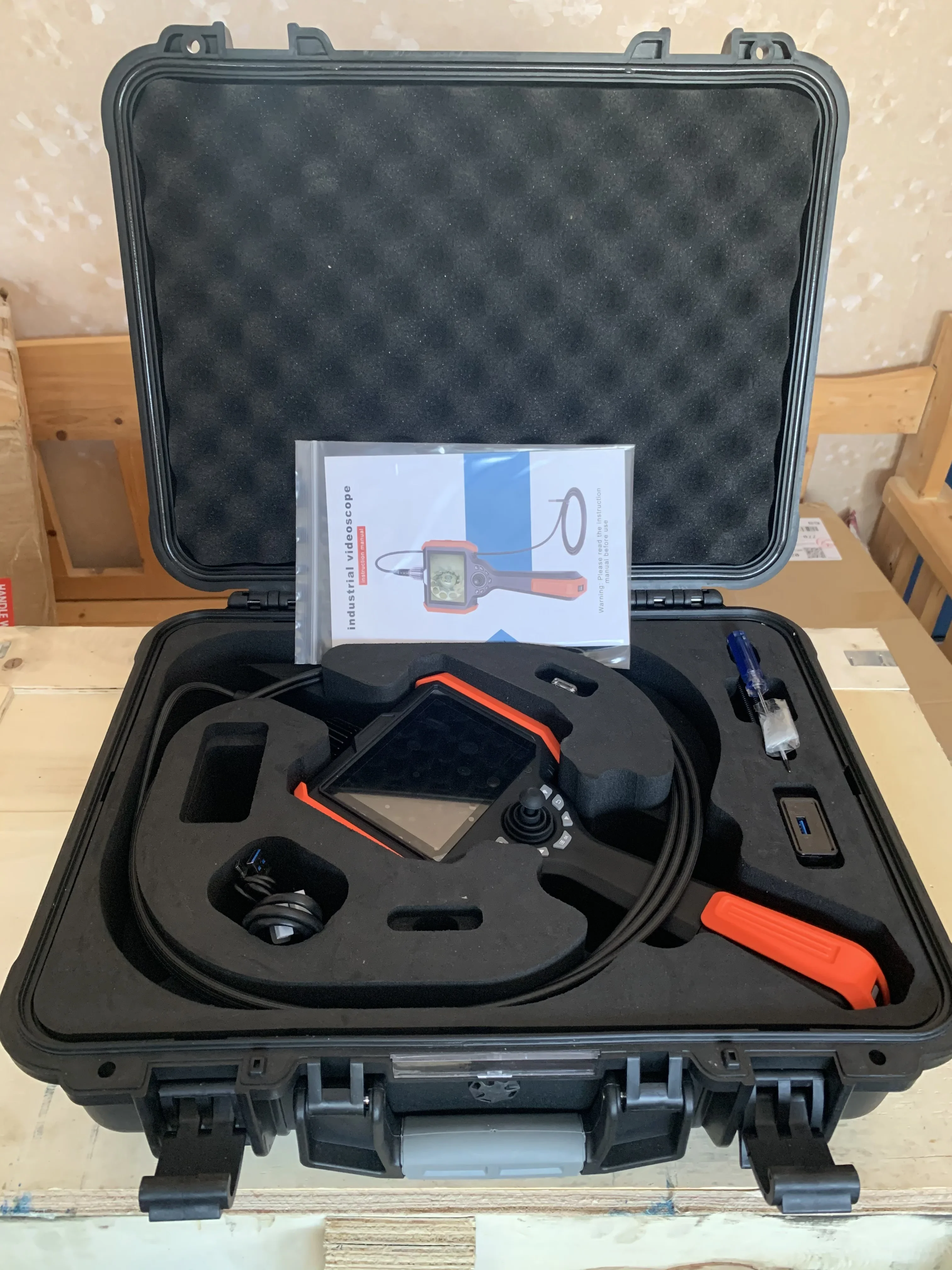 Videoscopio endoscópico industrial con lente de cámara de 6 mm, cable trenzado de tungsteno para cámara de inspección Angel Rocker 360