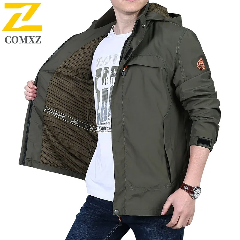 

COMXZ 2025 Mens Autumn Jacket Middle Age Waterproof Detachable Hood Casual Coat Cross Border Exclusive Outdoor
