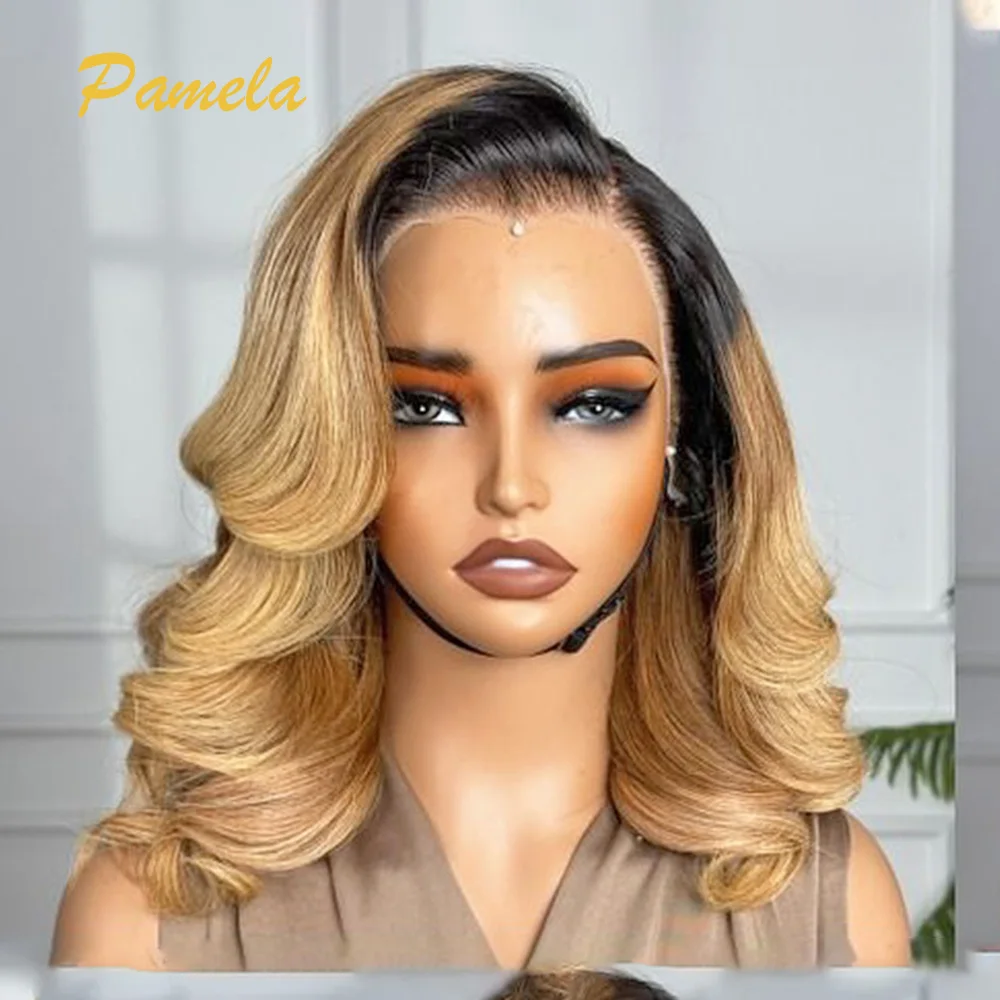 Ombre Blonde 1b/27 Colored Loose Deep Wave Wig 13x4 HD Transparent Lace Frontal Glueless Wigs Human Hair Ready To Wear For Women