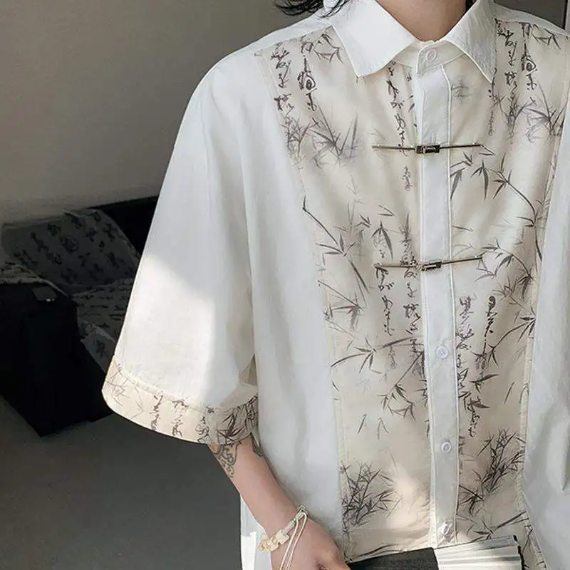 

Мужская летняя тонкая рубашка свободного кроя из бамбука с коротким рукавом в китайском стиле, повседневная модная верхняя одежда