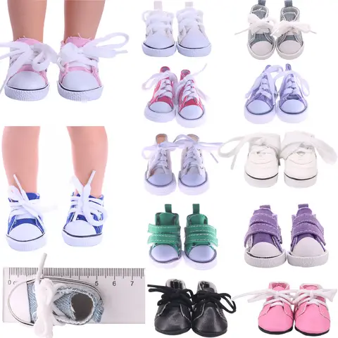 5CM Doll Shoes Lace Up Canvas Shoes Leather Shoes Fit 14.5 Inch American Paola Reina Doll&1/6 BJD Doll Shoes,Girl DIY Toy Gifts