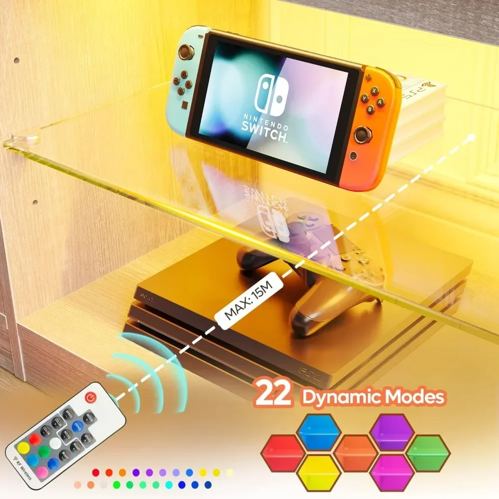 Suporte de TV LED de 70 polegadas para TV de 75 polegadas Grande centro de entretenimento para jogos com prateleiras de vidro ajustáveis Dois armários modernos