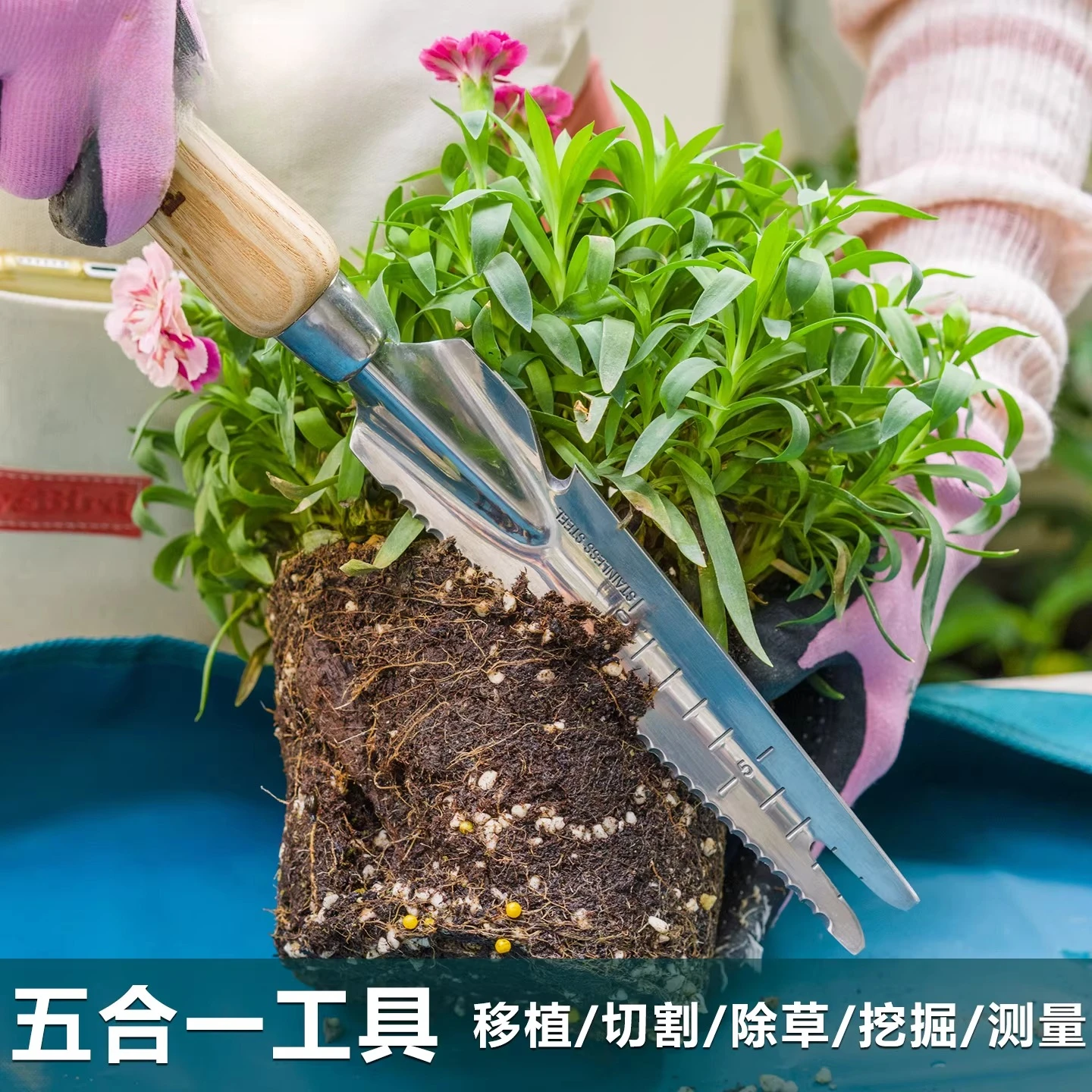 

Многофункциональный садовый инструмент 5-в-1 из нержавеющей стали: лопата