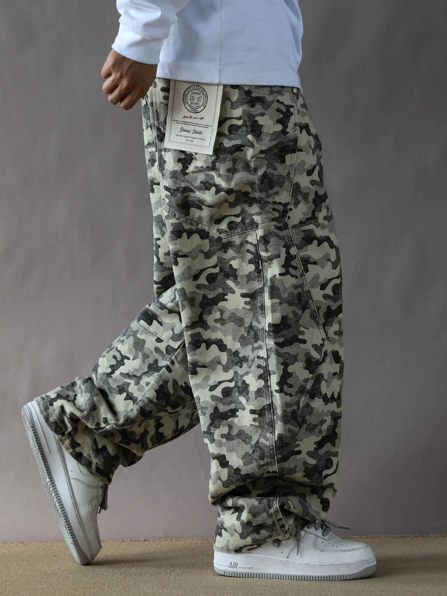 

Мужские рабочие брюки в американском ретро-стиле с камуфляжным принтом, весна-осень, свободные, повседневные, новинка 2025 года, прямые широкие штанины, цвет хаки