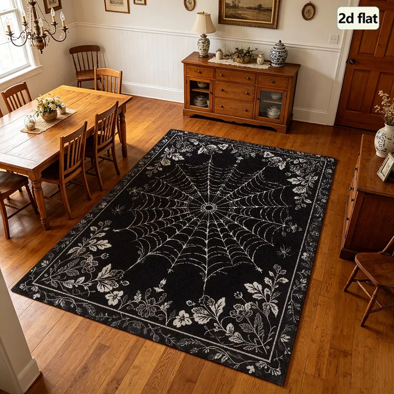 1 piece Gothic spider web floral pattern rug, soft and comfortable, all seasons, lightweight and easy to care, perfect home decor for living room, bedroom, entryway, autumn and winter use
