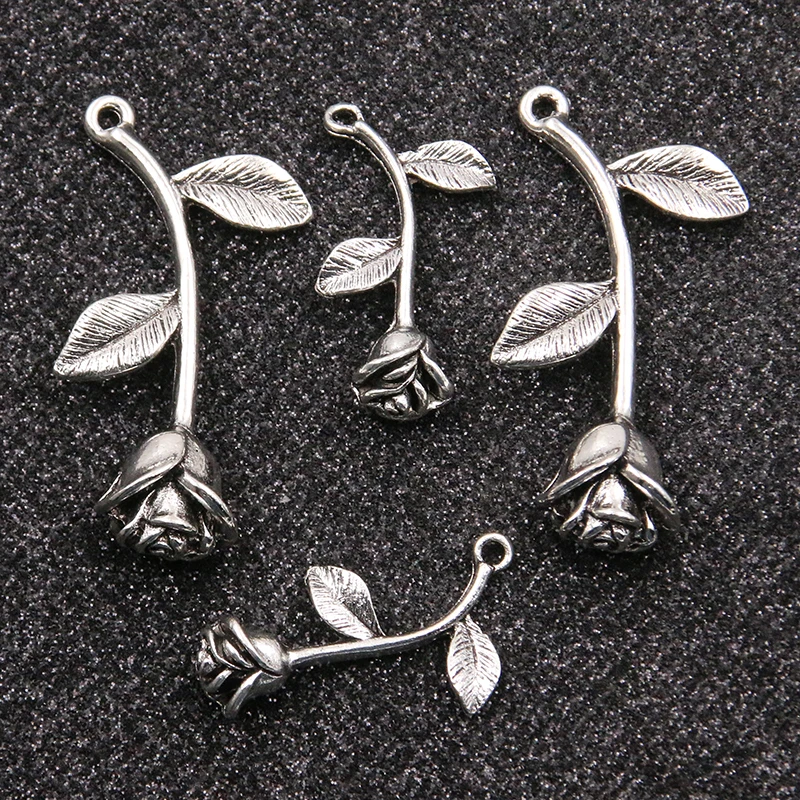 10PCS 2 Size Metal Alloy Valentine's Day Rose Charms Plant Pendant For Jewelry Making DIY Handmade Craft