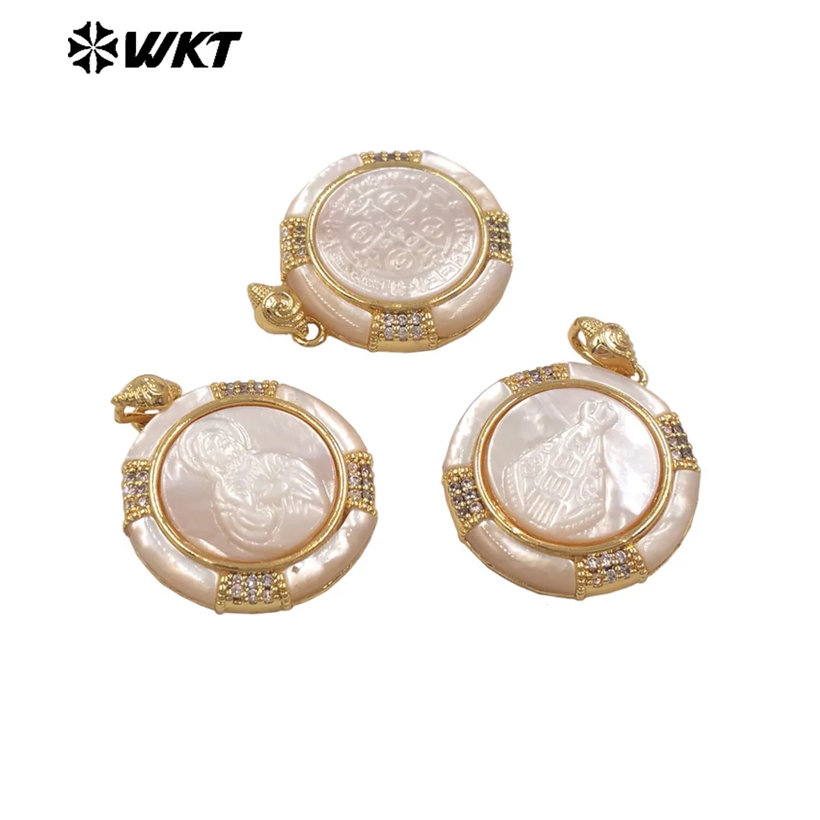 

WT-JP468 Light-weight Natural Shell Round Shape Five Styles Pendant With 18K Real Gold Plated For People ACC