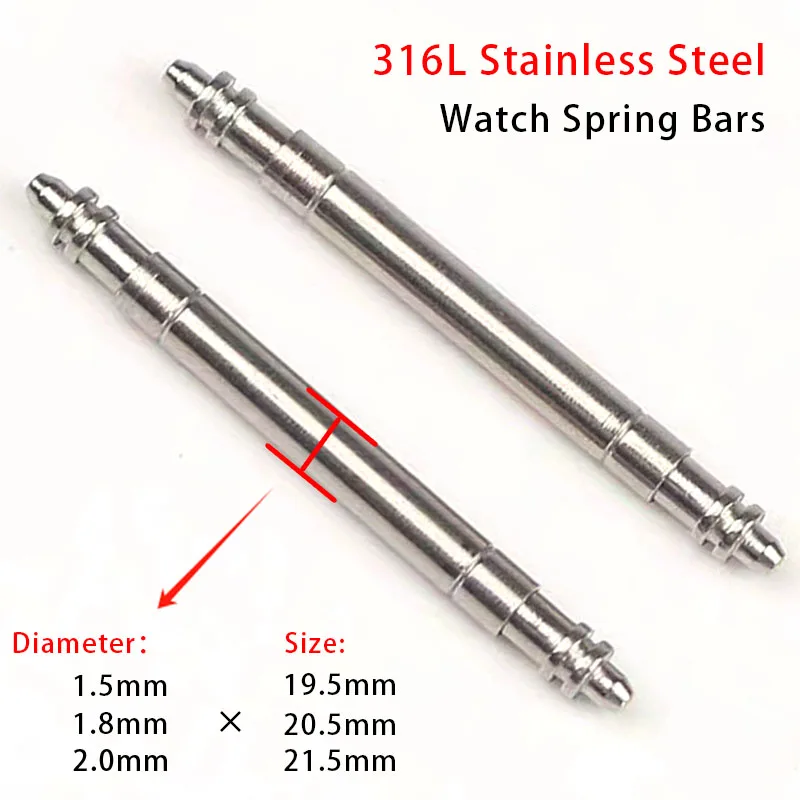 5PSC 316L Stainless Steel Spring Bars 1.5mm 1.8mm 2.0mm Diameter for Rolex Water Ghost Metal Durable Link Pin Watch Accessories