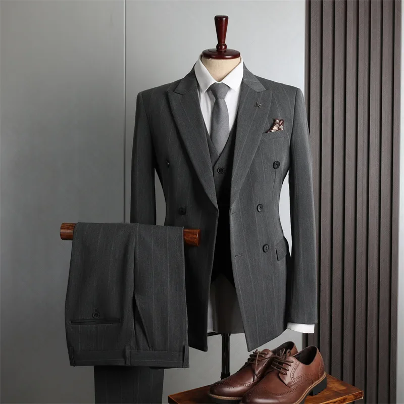 080117 Men's three-piece suit Korean style slim groomsmen suit business casual wedding suit