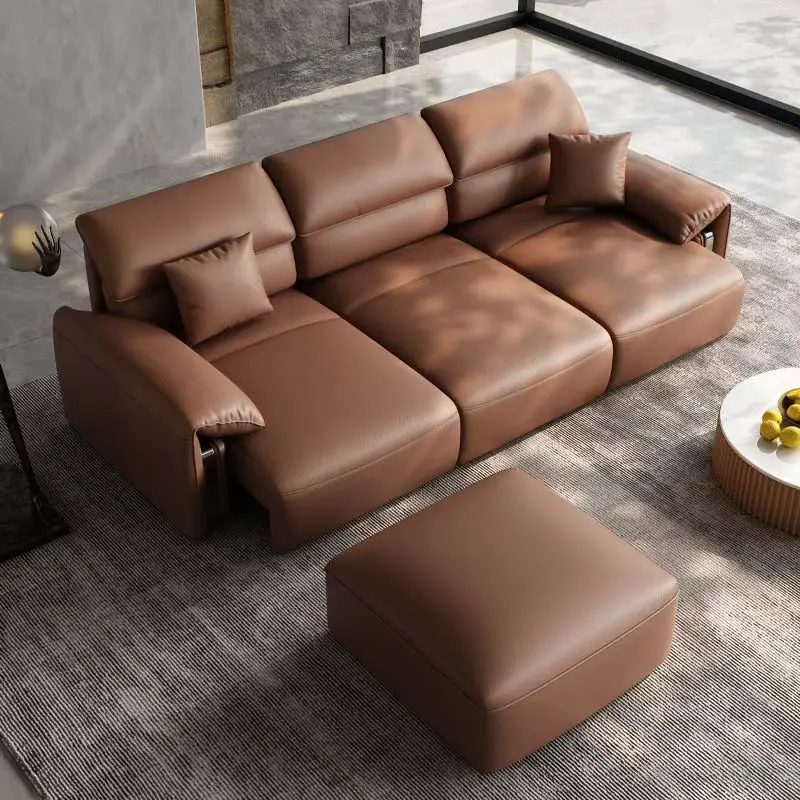 ！@2025 Latest Leather Sofa Dual-Use Pull-Out Living Room Couch Factory Direct Folding Electric Remote Control Elephant Ear Sofa