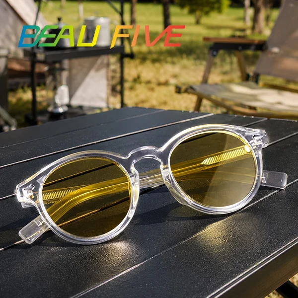 

BEAU FIVE Fashion Polarized Sunglasses Women UV400 Transparent Round Frame Mirror Lens Outdoor Driving Beach Travel Sun Glasses