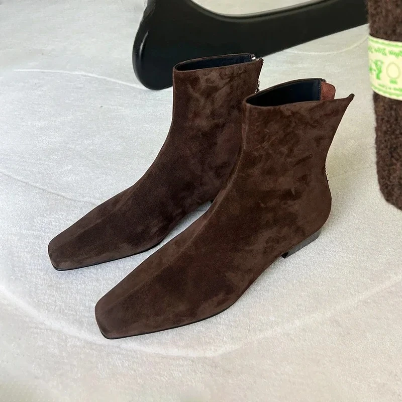 

Winter Suede Ankle Boots for Women Ashion Square Toe Short Booties Luxury Designer Elegant Low Heels Women Boot Botas Para Mujer