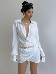 New Hot Girl Polo Collar Long Sleeve Mid Length Shirt Dress Elegant Fashion Design Goddess Mini Dress 2024 New Tops BPB1