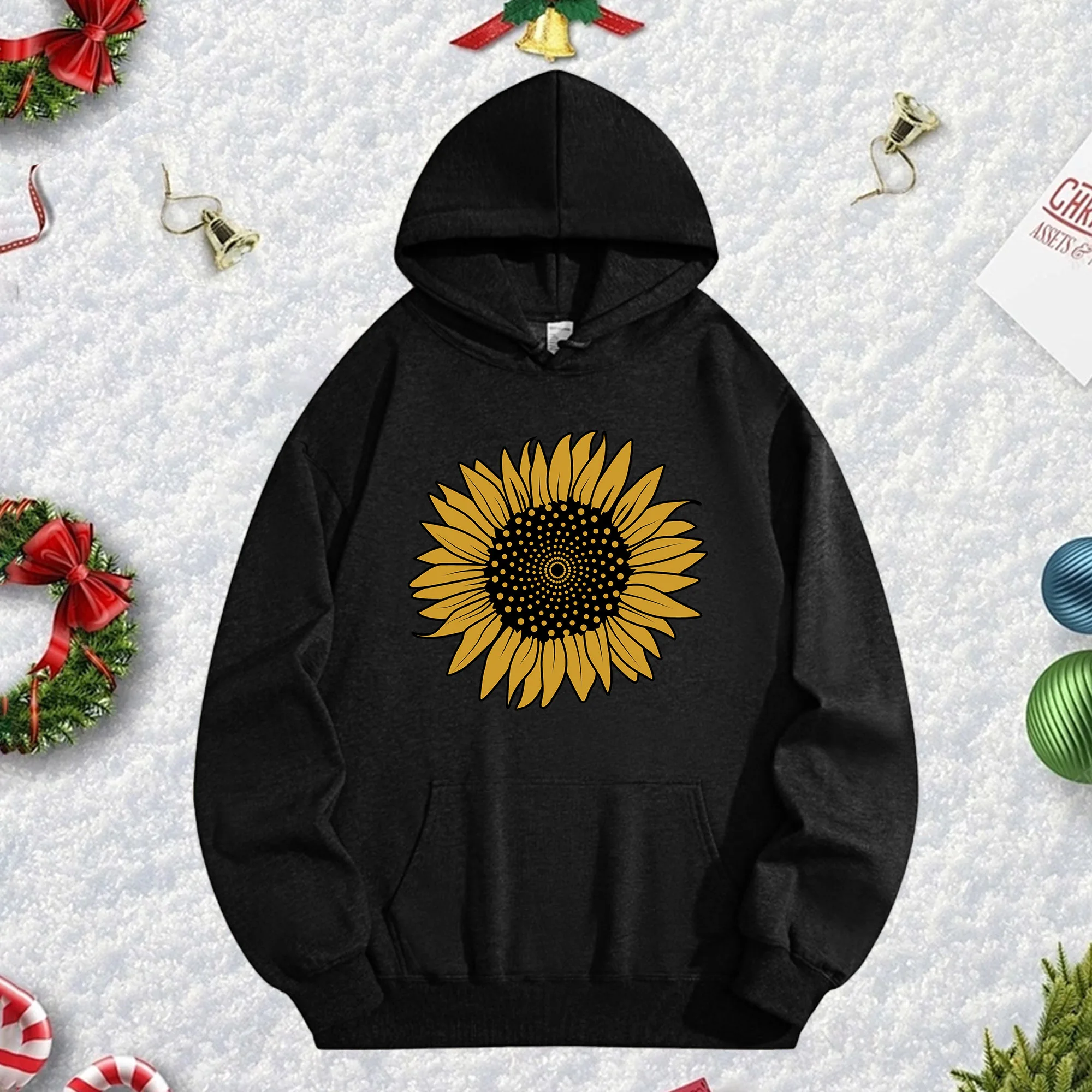 

Черная толстовка унисекс Love Sunshine 270G, уютный флисовый пуловер для зимы, рождественского и новогоднего праздничного наряда