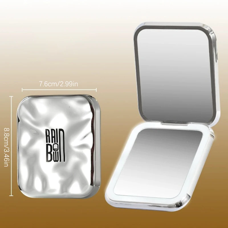 Folding Make Up Mini Mirror With LED Light 2X Magnifying Small Pocket Portable Travel Cosmetic Mirrors With Type-C CableRecharge