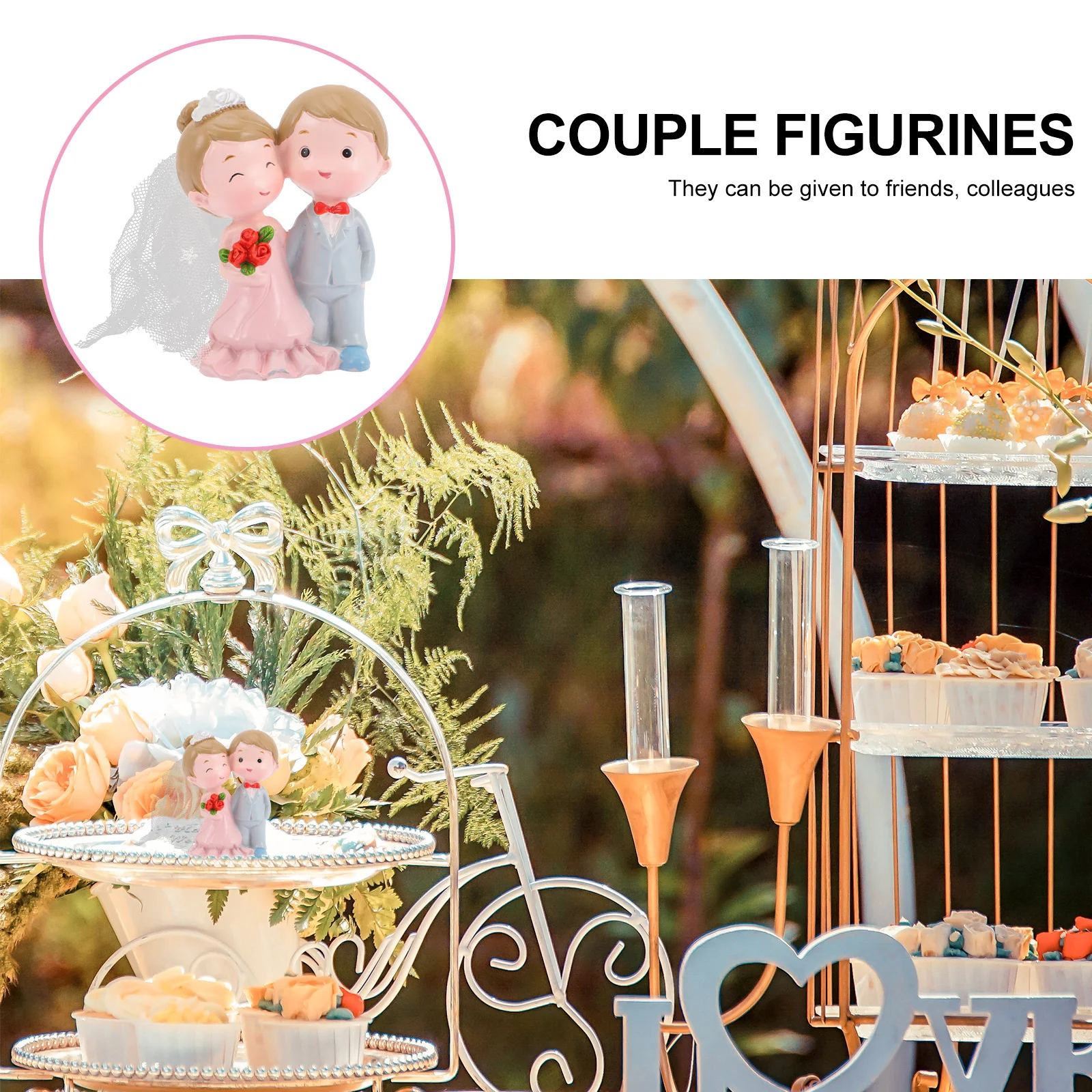

Alipis Creative Resin Bride Groom Cake Topper Wedding Party Decoration Cartoon Couple Figurine 7x5.3x3.4cm