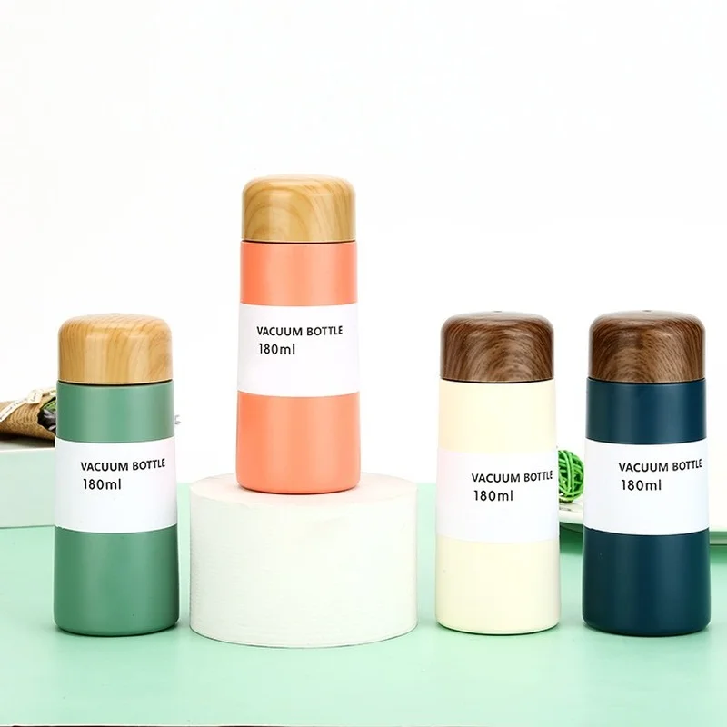 180Ml Bullet Mini Cute Wood Grain Stainless Steel Thermos Cup Coffee Travel Mug Small Fresh Portable Pocket Outdoor Coffee Cup
