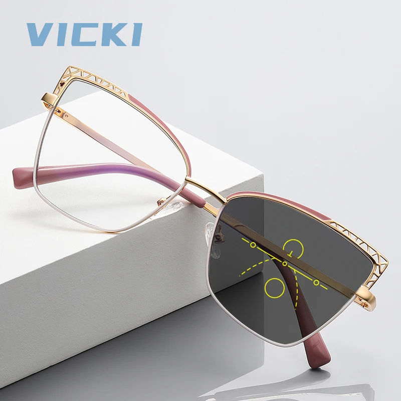 VICKI Metal Personalized Anti-Blue Light Computer Reading Glasses Women Customizable Prescription Multifocal Photochromic 3106