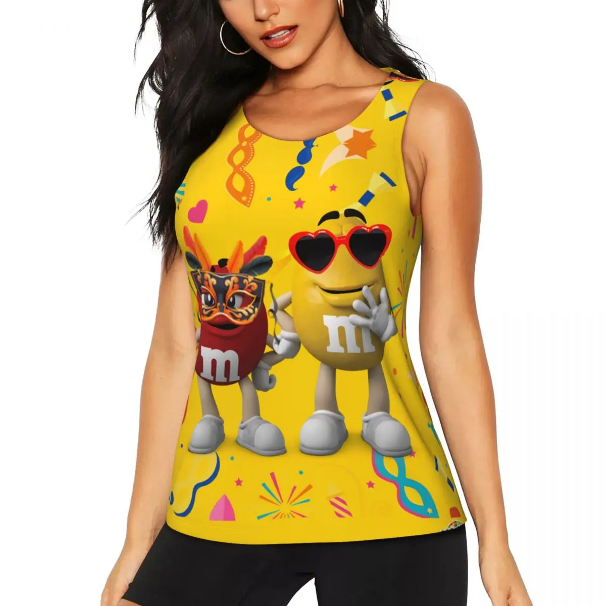 

Custom M&M's Characters Yoga Shirt Women Happy Smiley Face Athletic Running Tank Tops