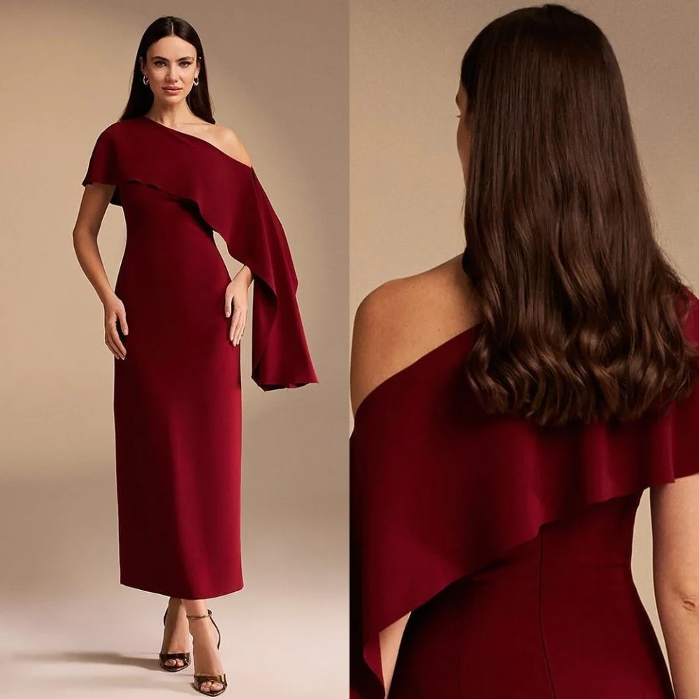 Jiayigong  Evening Jersey Draped Ruffles Cocktail Party A-line Off-the-shoulder Bespoke Occasion Gown Midi Dresses